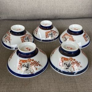 Set 5 Asian Small Rice Bowls Floral Motif